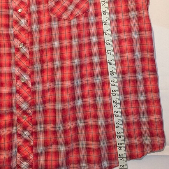 Wrangler Western Shirt Mens 2XL Pearl Snap Red Plaid Short Sleeve Pockets Rodeo - Picture 7 of 11